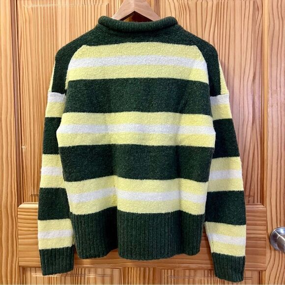 NWT Madewell green yellow white striped roll neck wool blend sweater size small - Picture 2 of 6